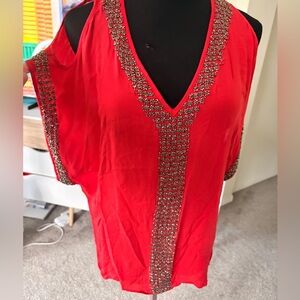 Parker Scarlet Embellished V-Neck Blouse Sz S